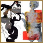 Thumbnail image of two abstract figures painted in black, orange, and gray
